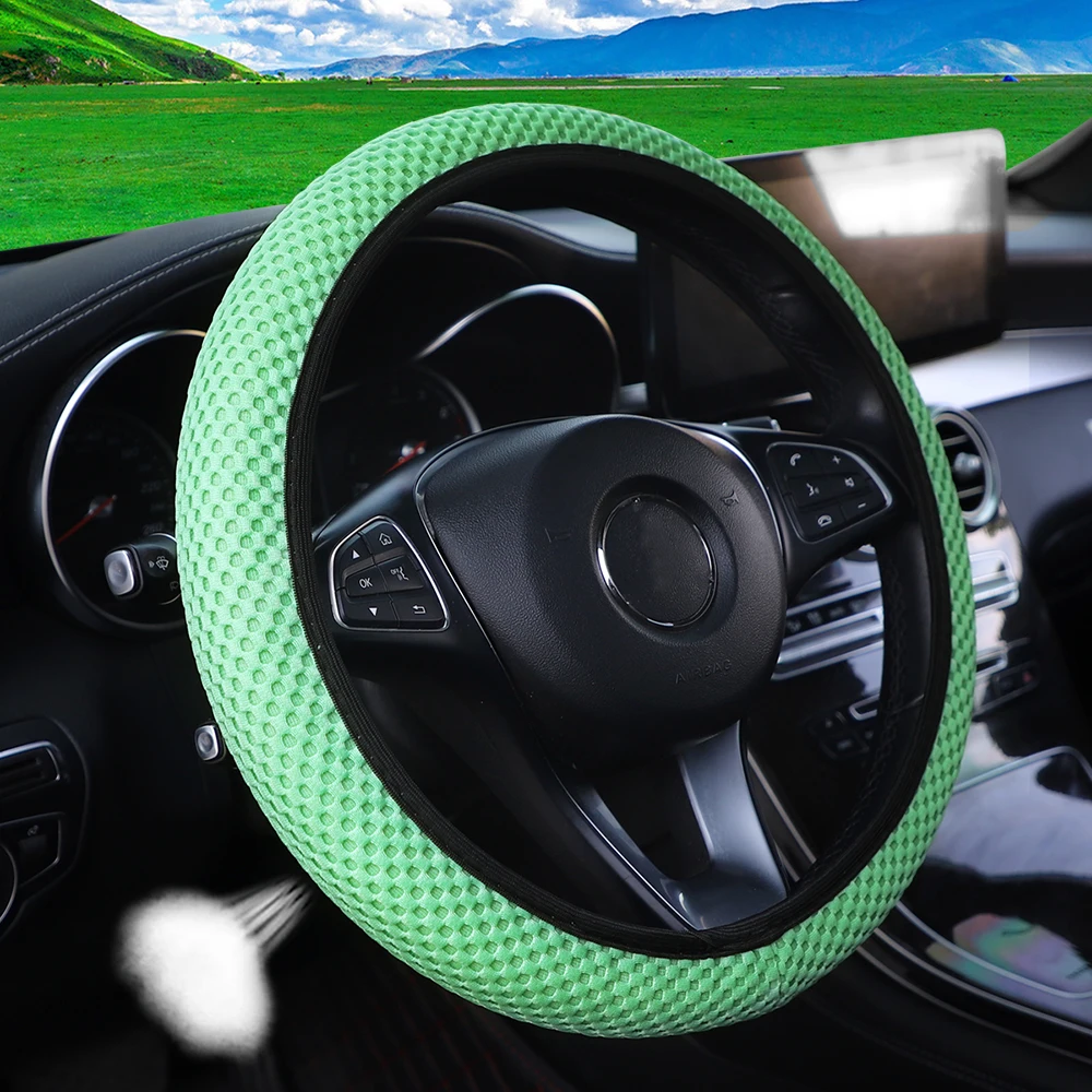 Summer Four Seasons Breathable Massage Comfortable Mesh Cloth Car Steering Wheel Cover Women's Car Accessories Black
