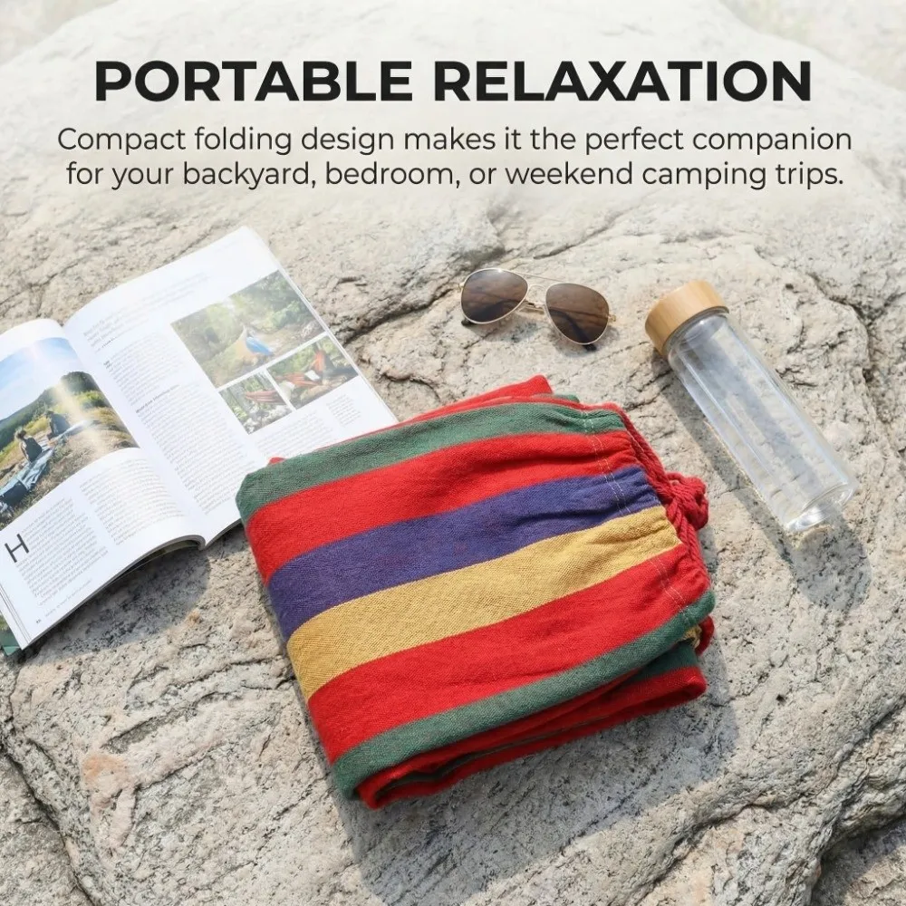 耐久性のあるカラフルなストライプ柄ハンモックチェア、転倒防止機能付き、収納バッグ付き、キャンバススイング、ポータブルキャンバスハンギングチェア、屋内用