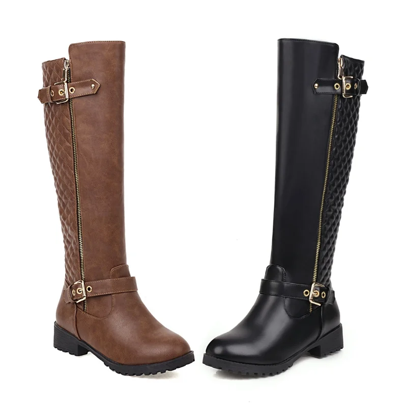 2023 new antumn winter women long boots plus size 22-27 cm grid splicing side zip fashion knee high boots women modern Boots