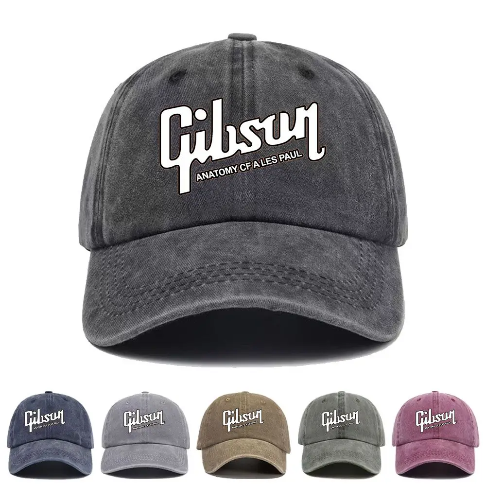 Vintage Washed Baseball Cap Gibson Logo Print Graphic Unisex Streetwear Casual Trucker Style Summer Cotton Sun Hat