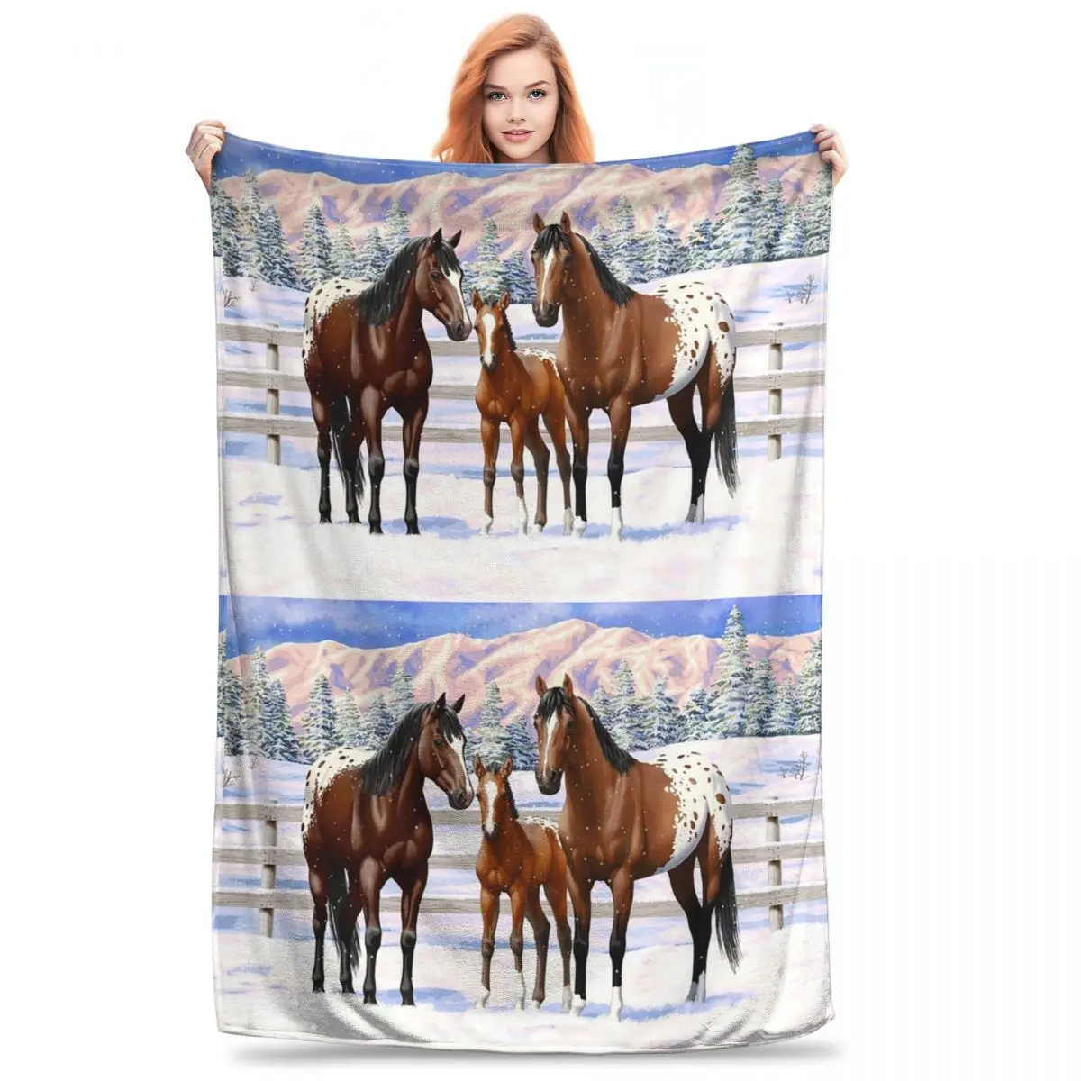 Bay Appaloosa Quarter Horses In Winter Sn Blankets Fleece Breathable Throw Blankets Throw Blanket For Couch Throws Bedspread