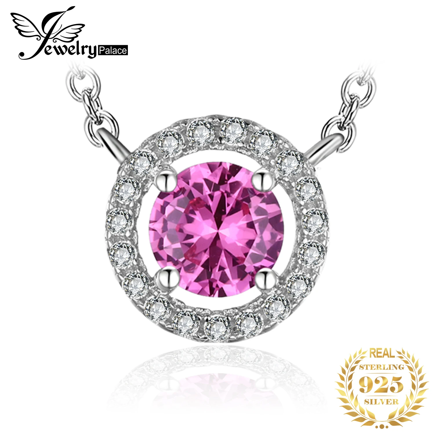 JewelryPalace Round 1.1ct Created Pink Sapphire 925 Sterling Silver Pendant Necklace for Women Trendy Gemstone Fine Jewelry 45cm