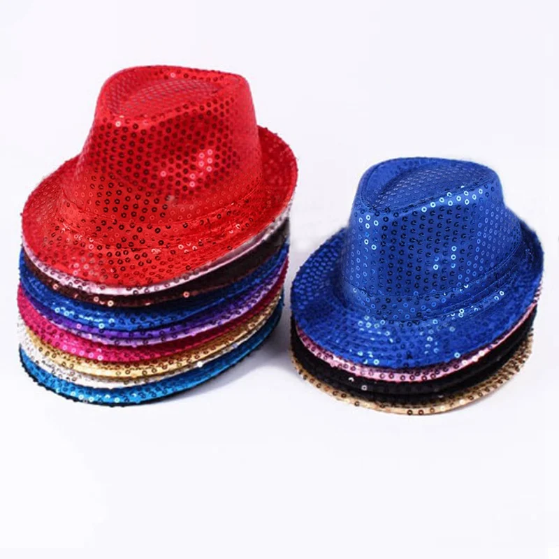 Chapeau de cowboy à paillettes scintillantes pour hommes et femmes, chapeaux de perles, Fedoras, accessoire de jeu, performance, danse, spectacle, jazz, mode