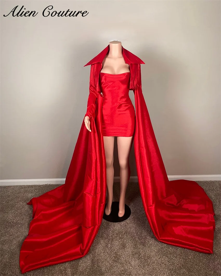 

Luxury Red Short Prom Dress For Black Girl 2024 With Jacket Special Sleeves Senior Cocktail Dress Party Gown Customized