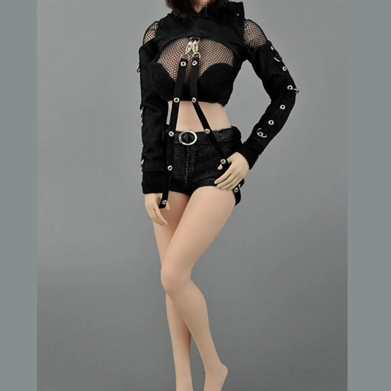 12 Inch Female Lace Clothing for 1/6 Soldier Army Girl Action Figure Hooded Top Denim Shorts Belt Dress Up Set