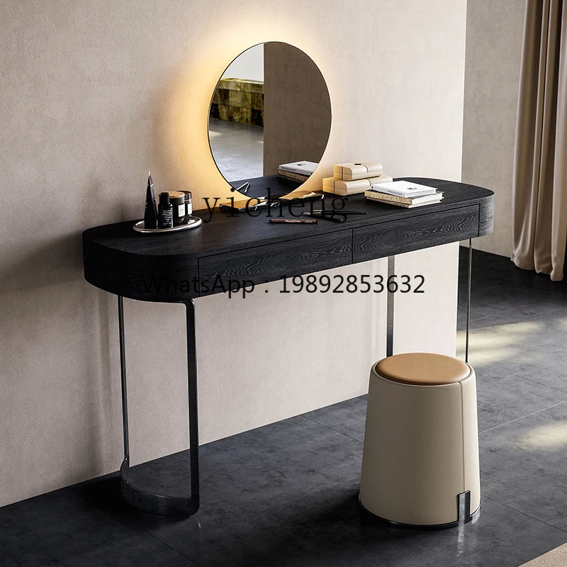 

DF Dresser Bedroom Makeup Table Desk Integrated Retro Solid Wood Black Dresser