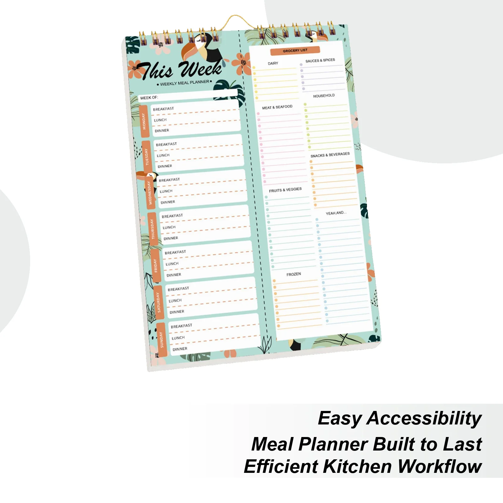 Weekly Meal Planner 52 Sheets Spring-Bound Grocery List Food Planning Pad Weekly Meal Planner Grocery List For Household Kitchen