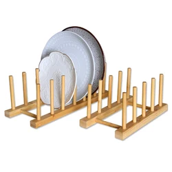 Wooden Plate Rack Kitchen Dishes Stand Plate Dish Drying Rack Cutting Boards Cups Organizer Shelf Multifunctional Display Stand