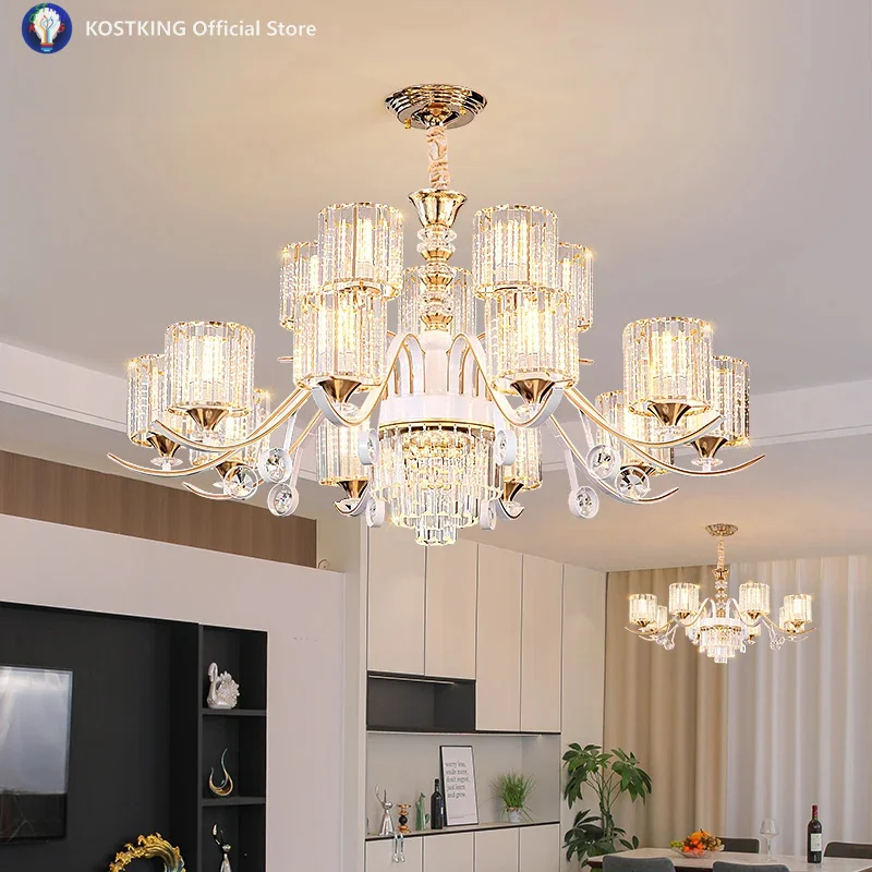 LED European Style Living Room Hanging Lamp Modern Simple And Atmospheric Crystal Lamp Arm Emitting Light Luxurious Dining Room