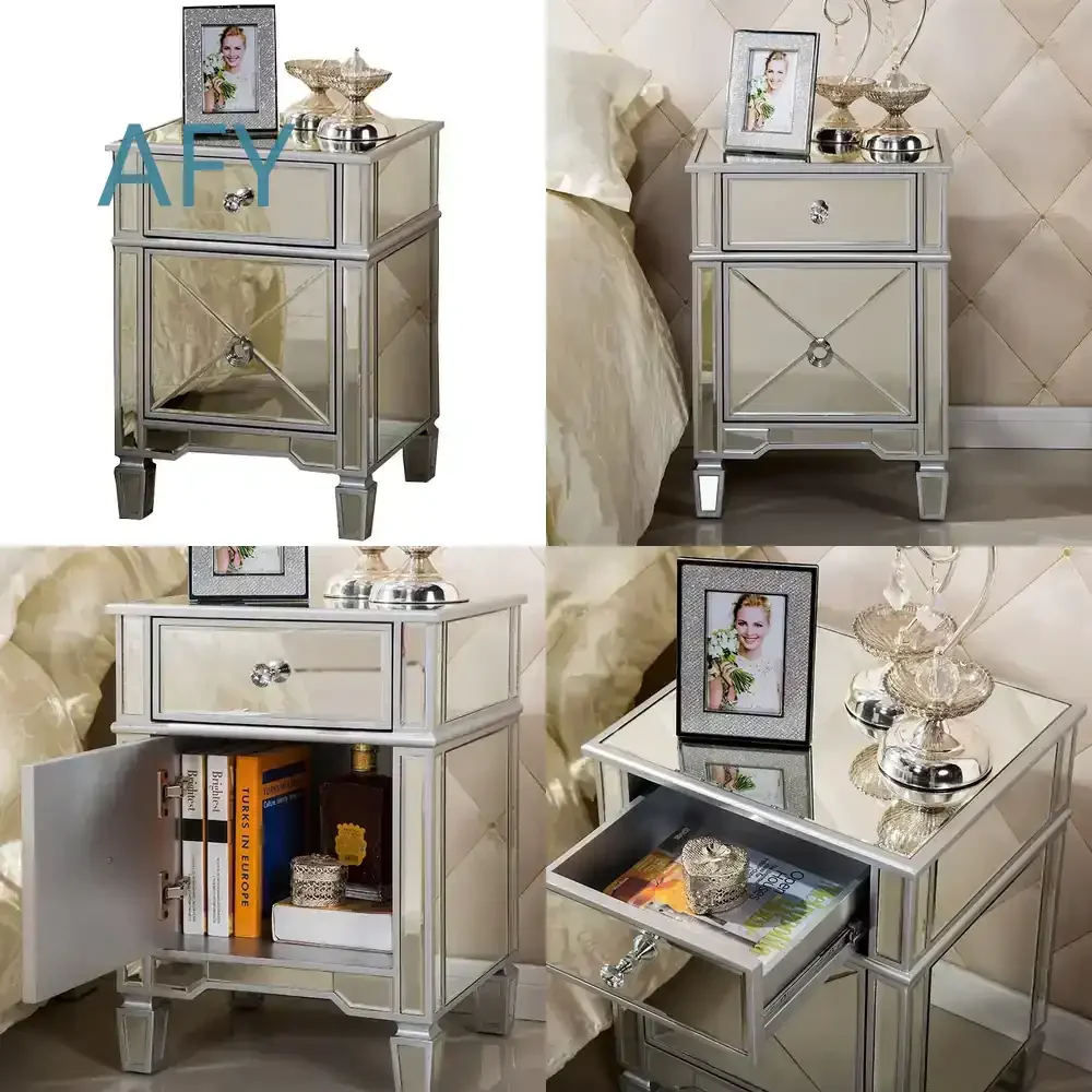 European Style Mirror Bedside Table Lamp for Home Bedroom Small Apartment Luxury Designer Side Cabinet Large Capacity Model