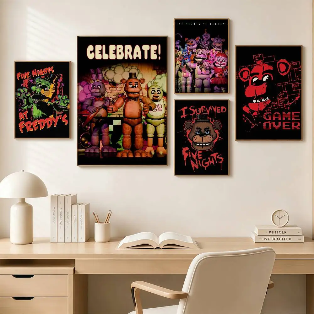 FnafFive-nights-At-Freddy Posters Wall Art Retro Painting Home Room Cafe Club Dorm Wall Decor