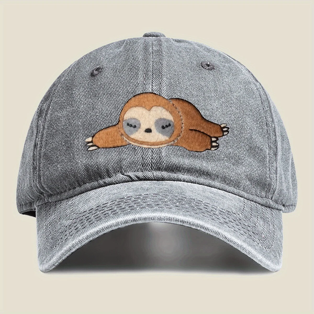 Lazy Sloth Print Washed Baseball Cap Unisex Breathable Summer Outdoor Casual Hat for Couples