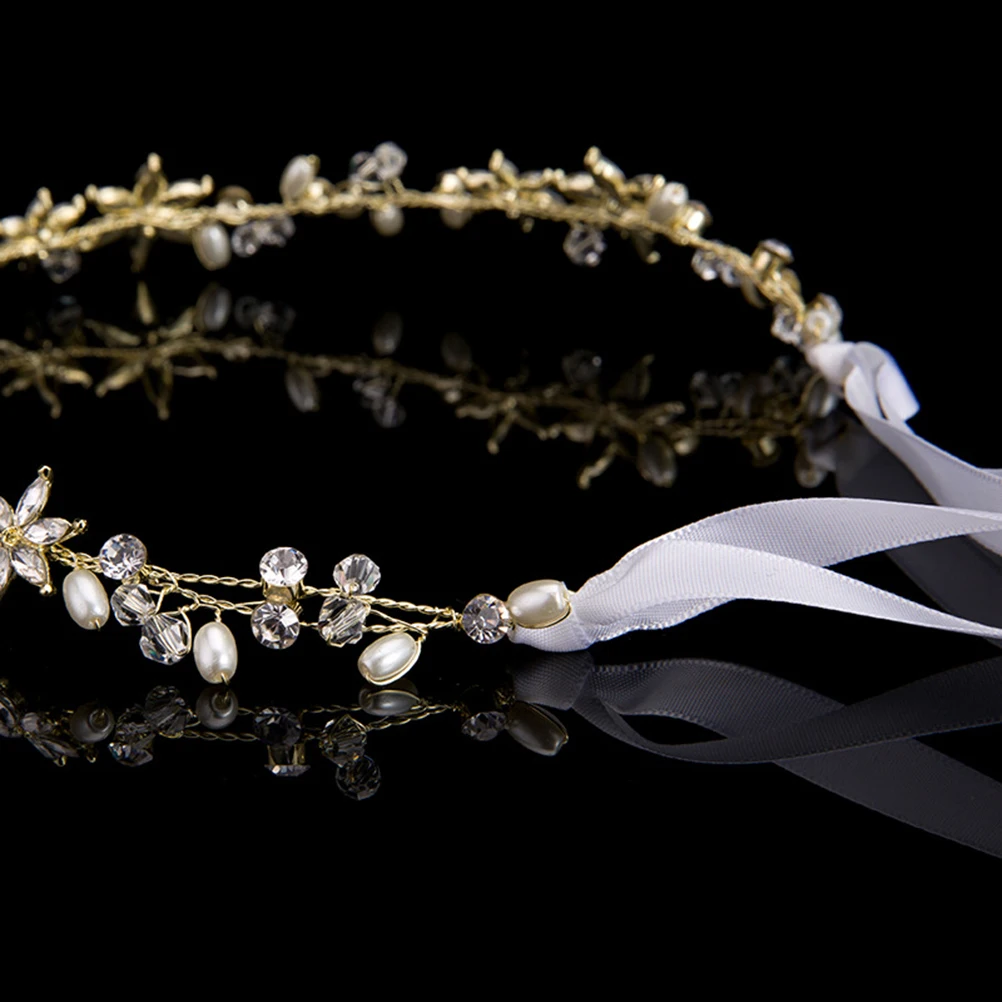 

Pearl Headband Bridal Hair Wreath Golden Bridegroom Wedding Headpiece Rhinestone Crystal Crown Floral Headdress Elegant Stylish