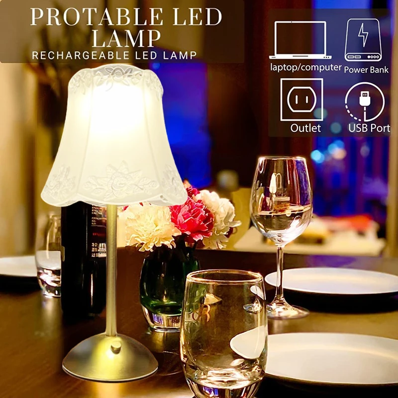 LED Crystal Table Lamp Bedside Night Lamp Rechargeable Touch 3 Tone Light Coffee Hotel Restaurant Table Decoration Table Lamp