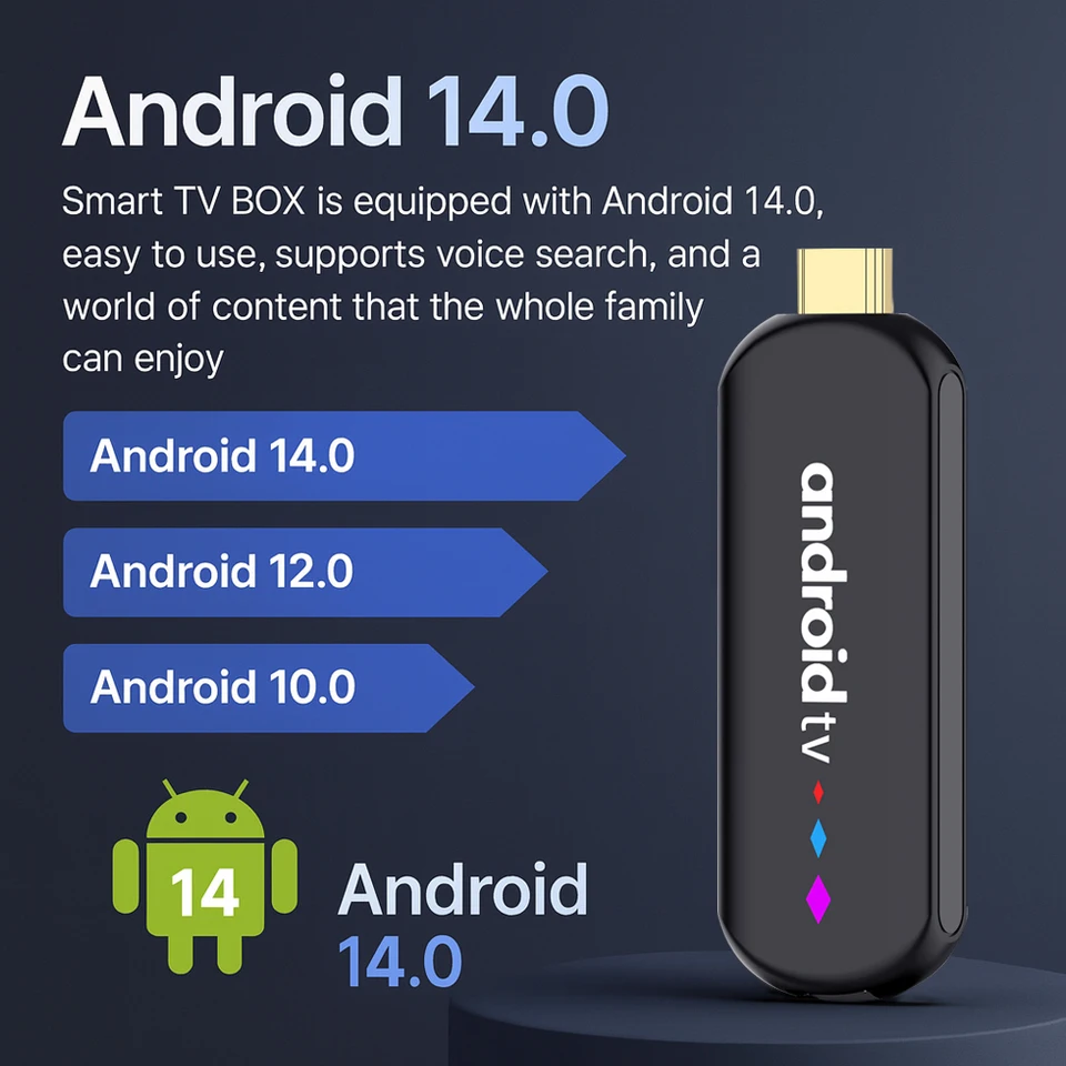 TV Stick Android S905L3 H96 MAX Android 14.0 4K Quad Core 2.4G 5G Wifi BT Reproductor multimedia para hogar Asistente de voz Smart TV Stick 2