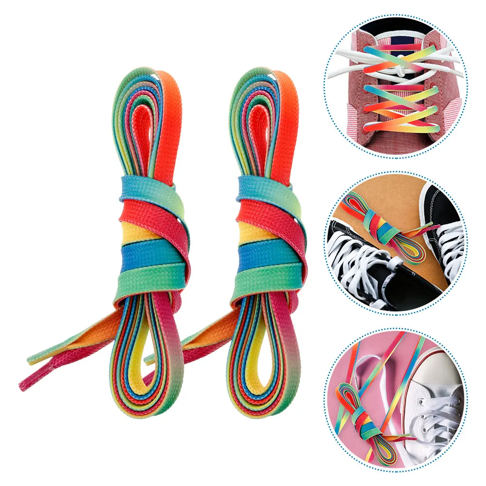 Colorful Flat Gradient Rainbow Ice Hockey Laces Polyester Shoestrings For Skates And Sports Shoes 182cm