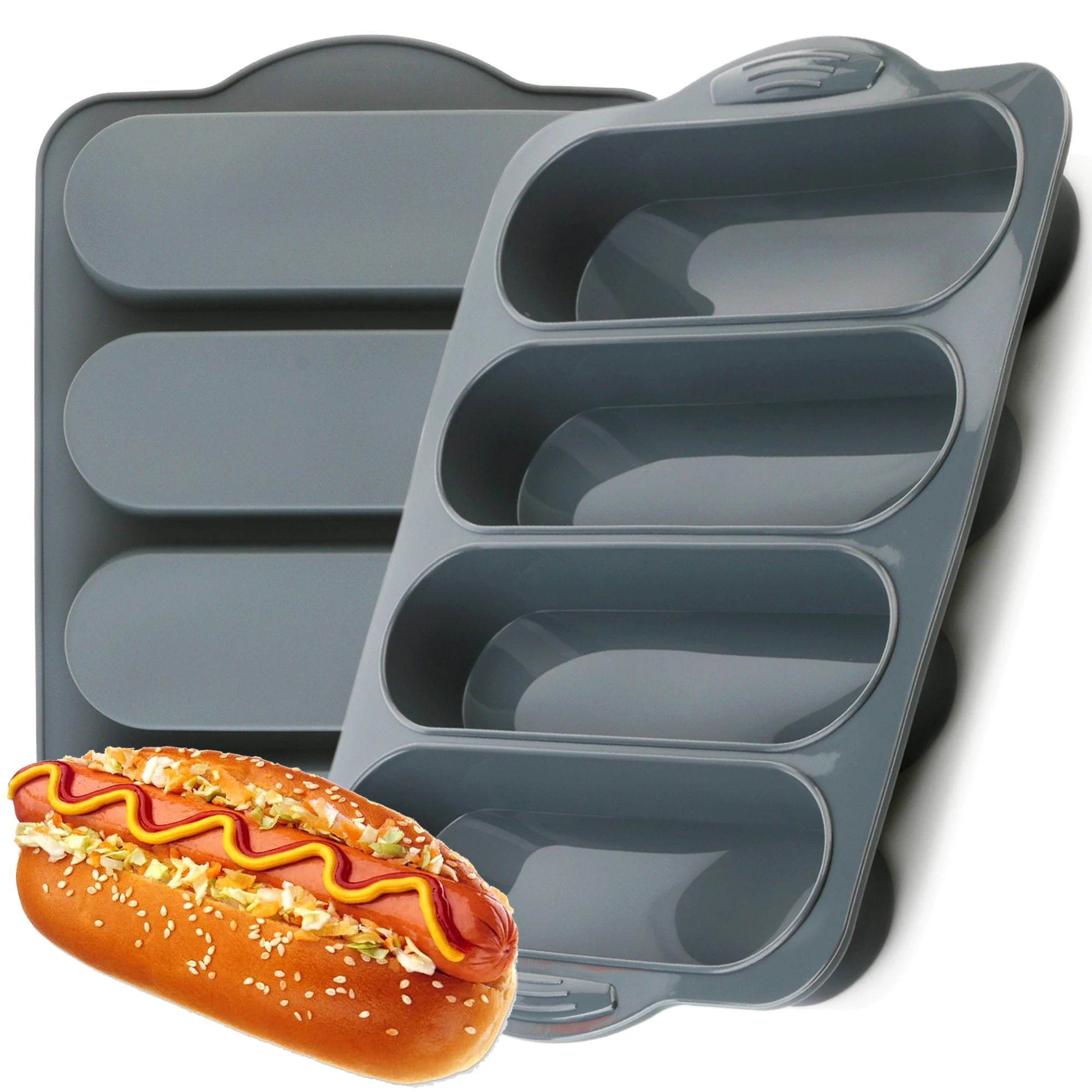 Silicone Long Strip Hot Dog French Baguette Baking Tray, 4-Hole Rectangular Silicone Mold for Making, Hot Dogs, Bread, Chocolate