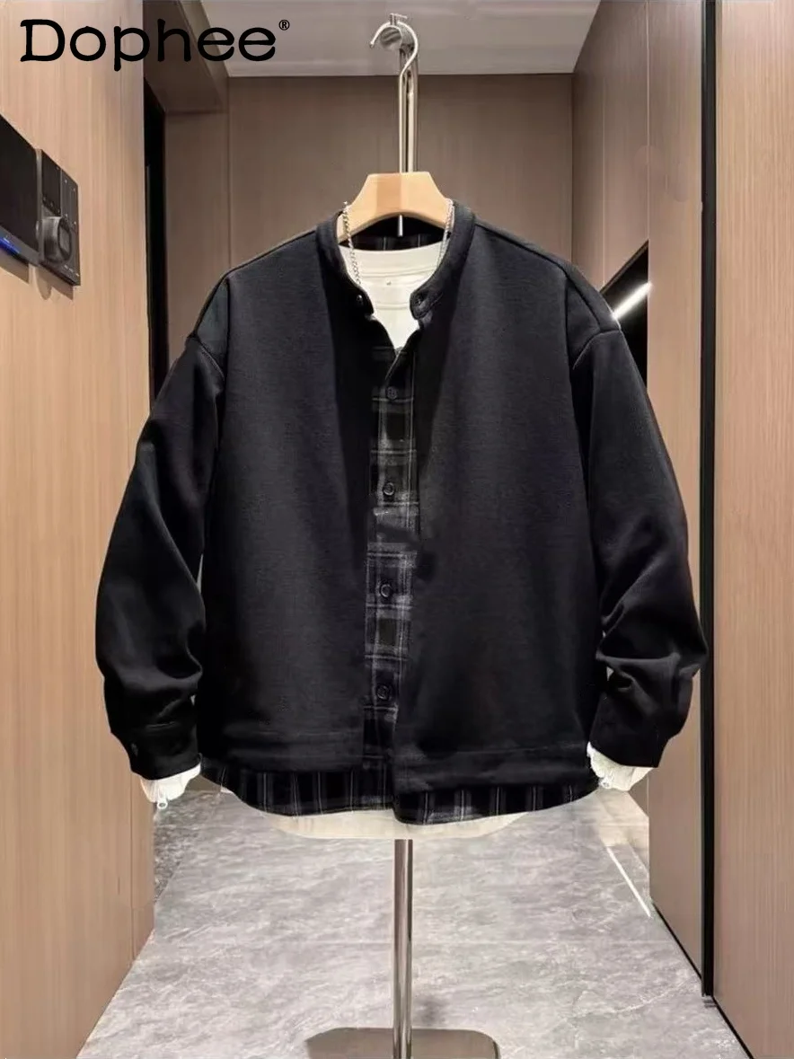 

2025 Autumn New Fashion Trend Knitted Fake Two-Piece Jacket Coat Stylish Loose Casual Versatile Men's Jacket