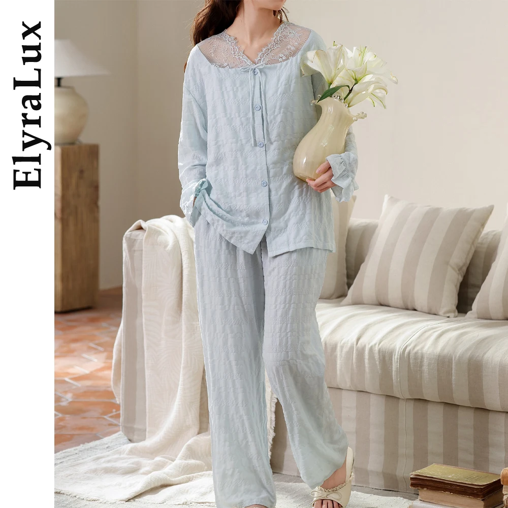 

ElyraLux женские двухсекционные пижамы на весну и осень, женские пижамы с длинными рукавами, новая корейская версия, модный повседневный женский комплект одежды для дома