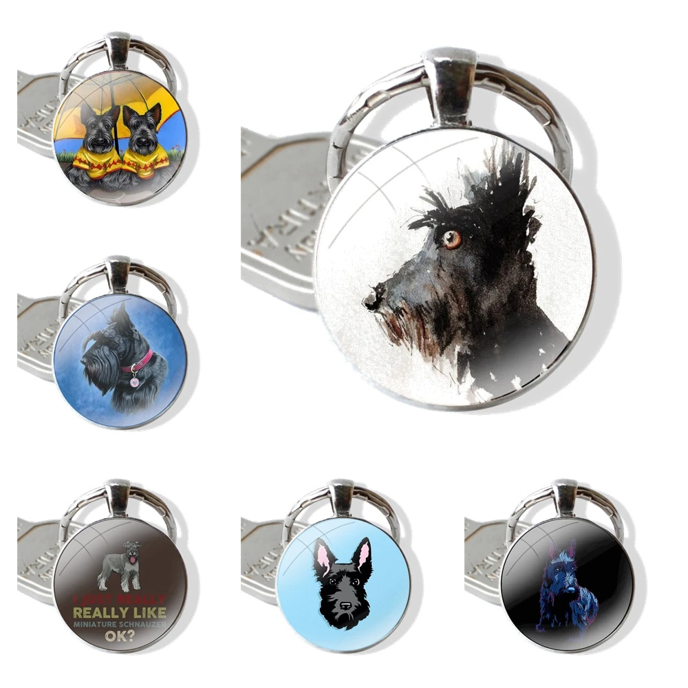 fashion Scottish Terrier dog Keychain Handmade Glass Cabochon Key Ring Holder Pendant Key Chains