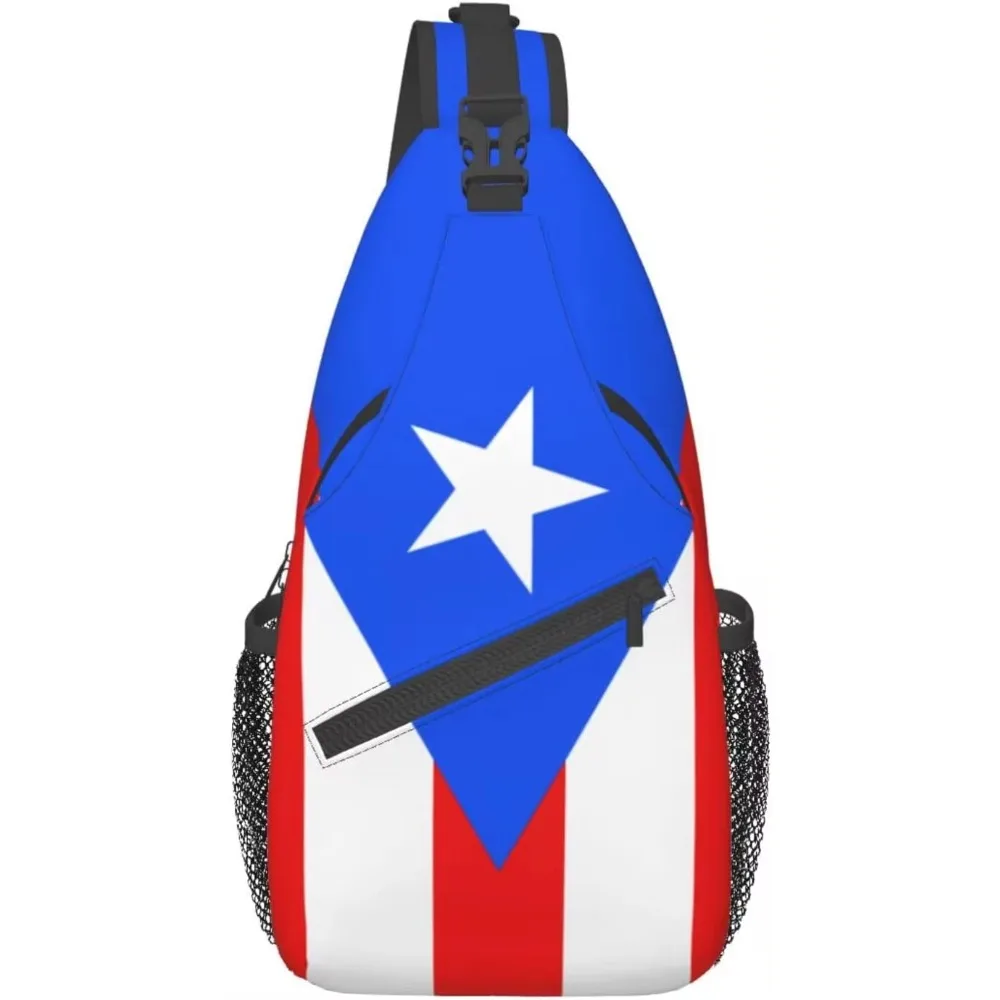 

Puerto Rico Flag Sling Backpack Travel Hiking Daypack Crossbody Shoulder Bag for Women Men Crossbody Purse with Water Bottle