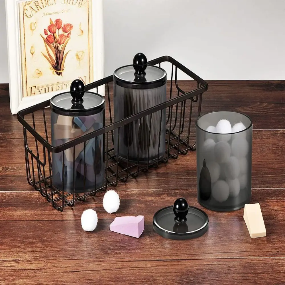 3 قطعة مع أغطية مسحات القطن حامل واسعة الفم واضح Qtip موزع توفير المساحة مقاوم للرطوبة ماكياج الإسفنج الحاويات ماكياج