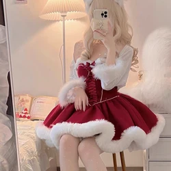 Śliczna czerwona pokojówka sukienka Lolita Kawaii kostiumy na Halloween princeska Kawaii sukienka świąteczna kostium damski Santa Claus