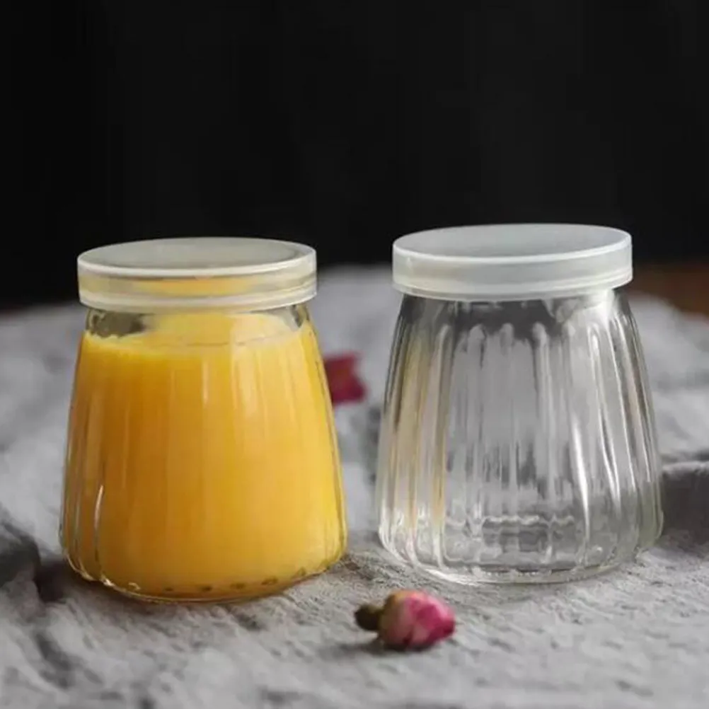 8Pcs Cute Creative Glass Pudding Bottles 130Ml with Lid Smooth Easy-Clean Containers for Yogurt Pudding Milk Jelly Jam Mousse