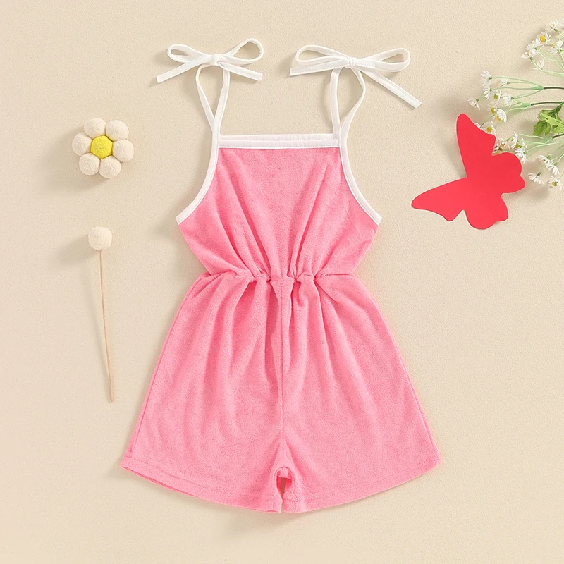 

Baby Girl Summer Jumpsuit Sleeveless Tie Strap Contrast Color Romper Shorts Infant Playsuit