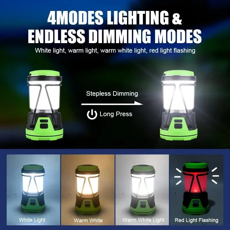 Imagem -03 - Led Camping Lamp com Suporte Escurecimento Stepless Lanternas Portáteis Usb Recarregável Impermeável Pendurado Emergência Luz de Tenda 1000lm