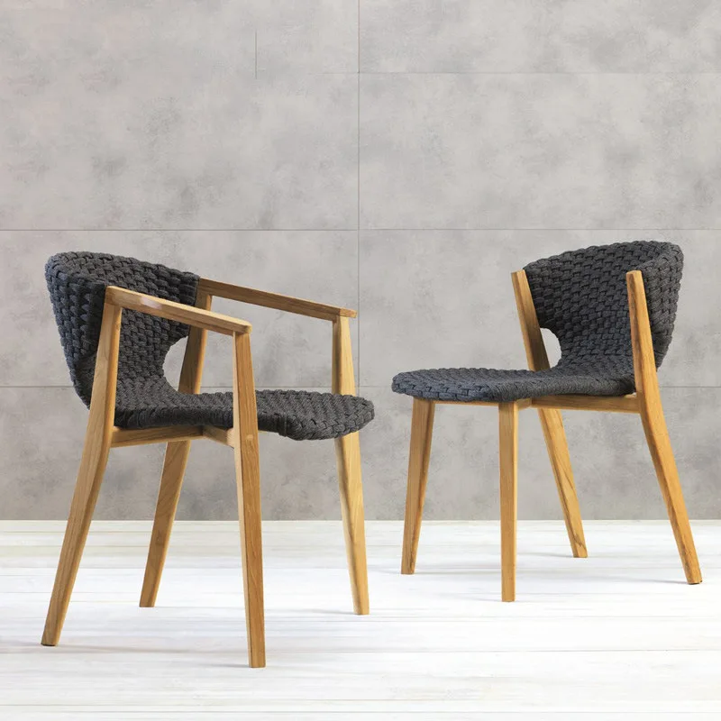 LMM Outdoor Teak Table and Chair Villa Terrace Casual Simple Dining Table Rope Chair