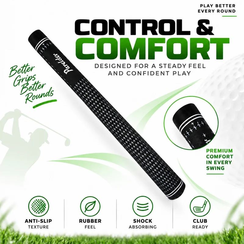 Rubber Golf Club Grip, Textured Anti-Slip Replacement Grip, M/L Size Options, 0.58/0.60 Inch Core