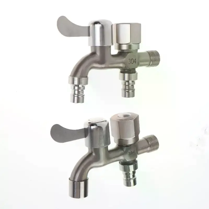 304 Stainless Steel Faucet Double Outlet Dual Control Water Tap One In Two Out Faucet 1/2
