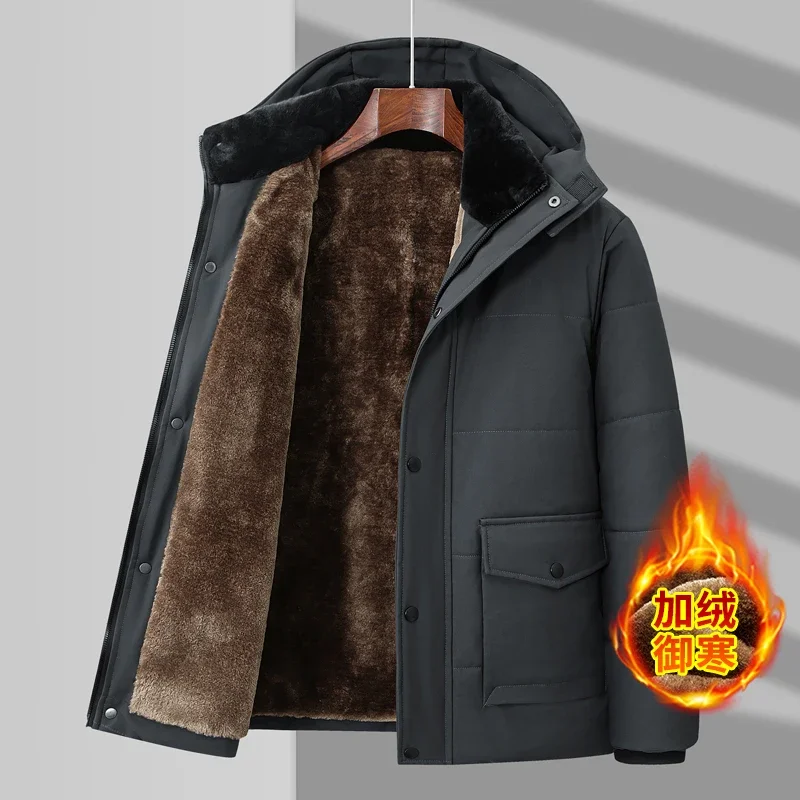 Winter 5XL Windproof Parka Men Windbreaker Fleece Thick Warm Fur Coats Male Solid Hooded Streetwear Overcoats Men's Snow Jackets