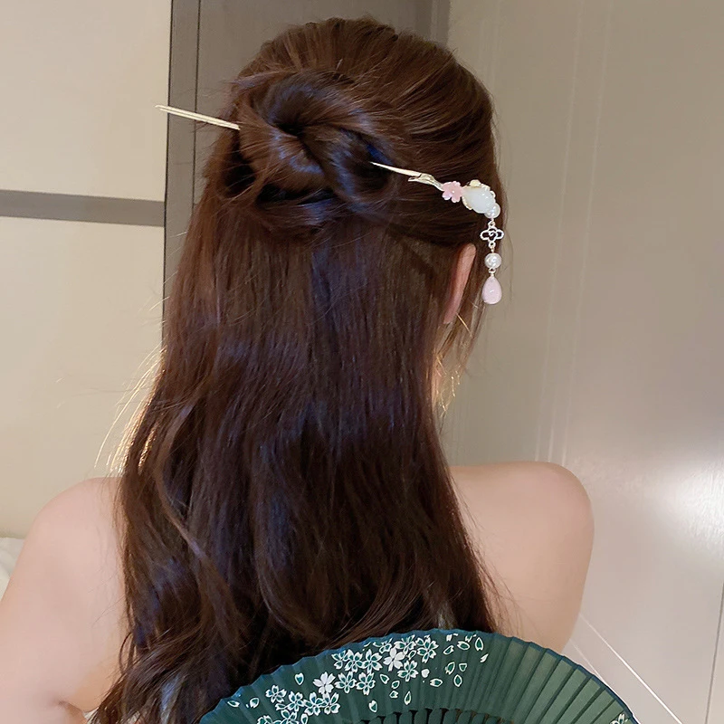 Vintage Flower Pearl Tassel Hairpin for Women Exquisite Chinese Style Hair Stick Sweet Elegant Versatile Hair Accessories Gift view 3