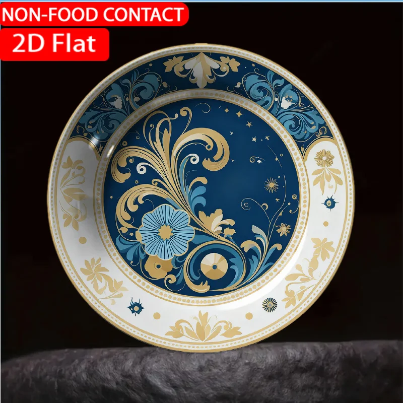 1pc Elegant Blue Ceramic Plate with Floral Swirl - Non-Food Contact Suitable for Home Desk Decor, Table Centerpiece, Holiday