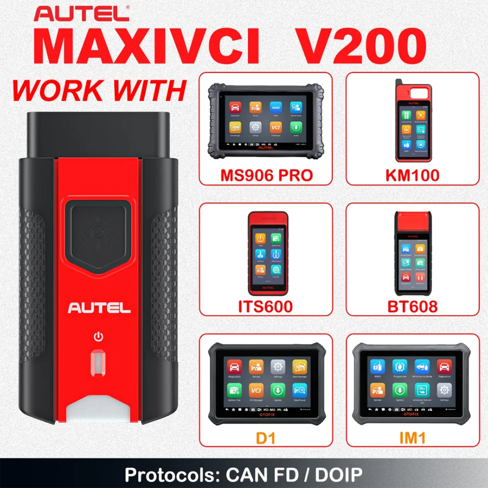 Autel MaxiVCI V200 Blue-tooth Interface OBD2 Support CAN FD Used with KM100/ MS906Pro TS ITS600K KM100 BT609 BT608 ITS600 DoIP