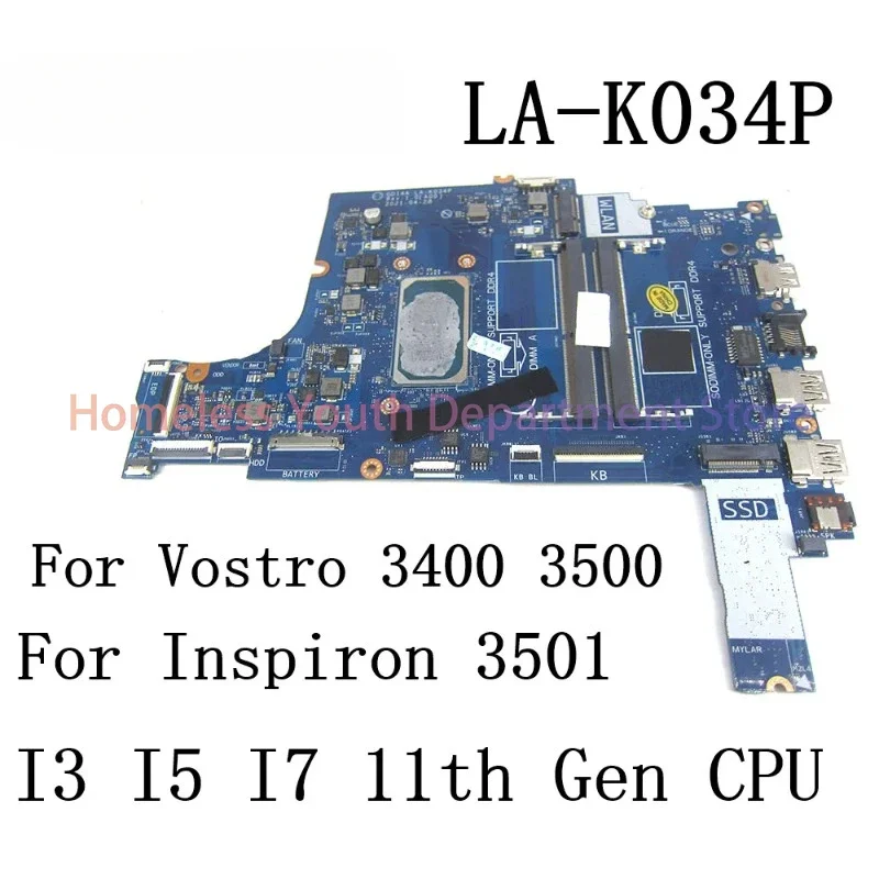 GDI4A LA-K034P For Dell Vostro 3400 3500 Inspiron 3501 Laptop Motherboard with I3 I5 I7 11th Gen CPU mainboard work perfect