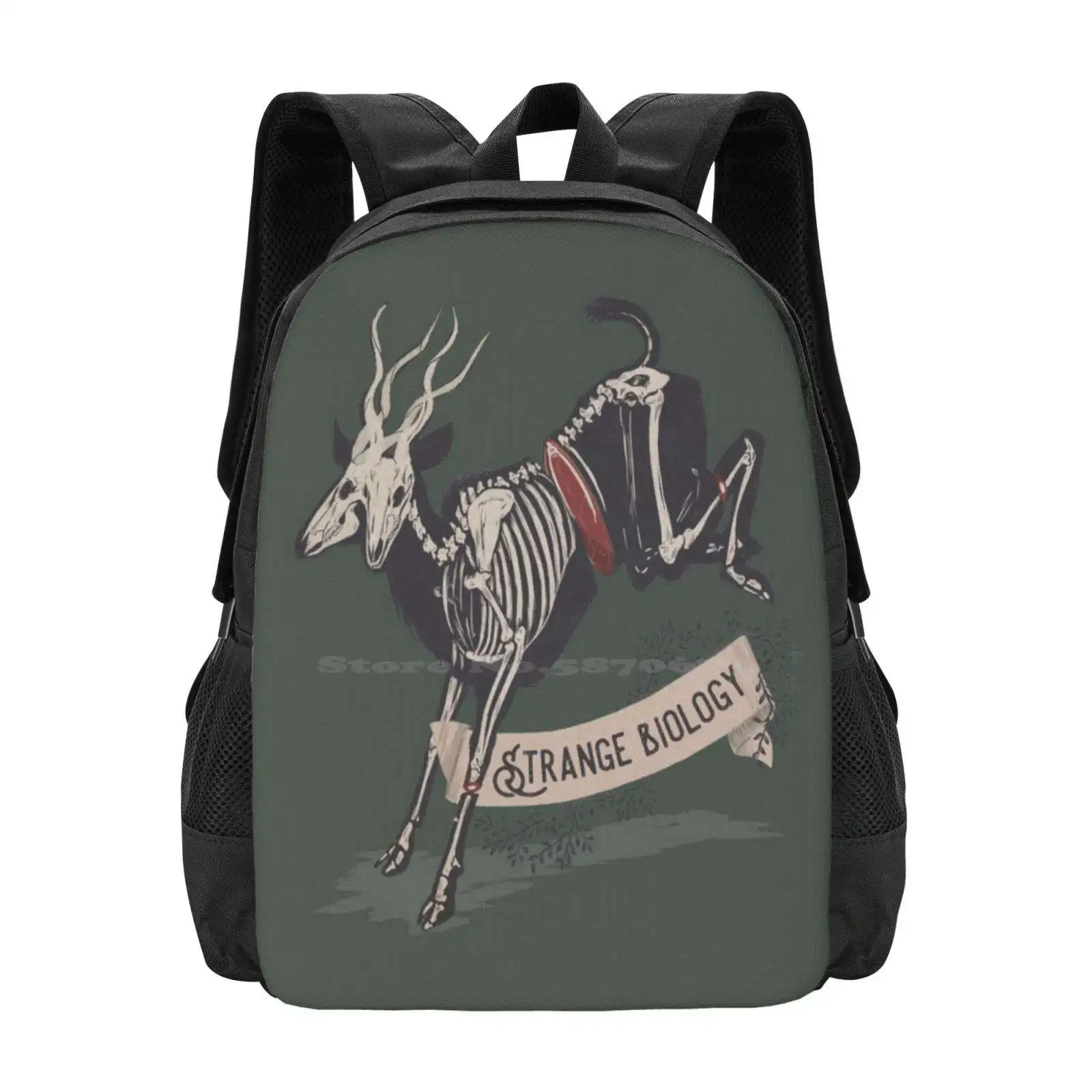 Strange Biology Rustic Antelope Skeleton Bag Backpack For Men Women Girls Teenage Antelope Vulture Culture Bones Skeleton