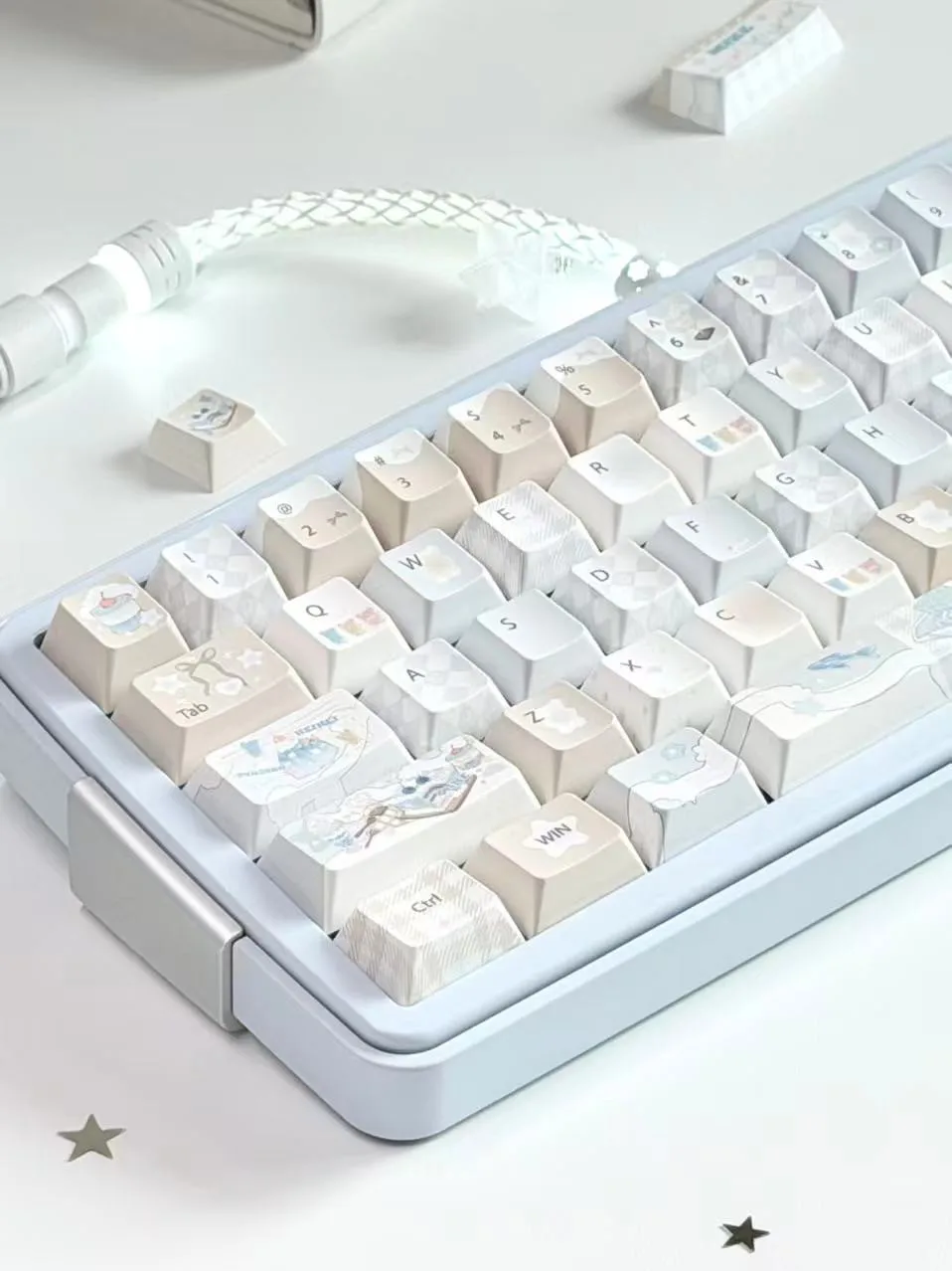 MAIMOOO Keycaps Fufu Ice Five Sided Thermal Sublimation Mechanical Keyboard Customization Pbt Cherry Blue Keycaps