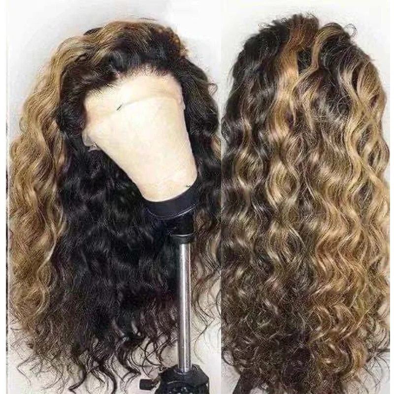 Long Wave Lace Front Human Hair Wig Wavy Black Blonde For Women PrePlucked Wigs