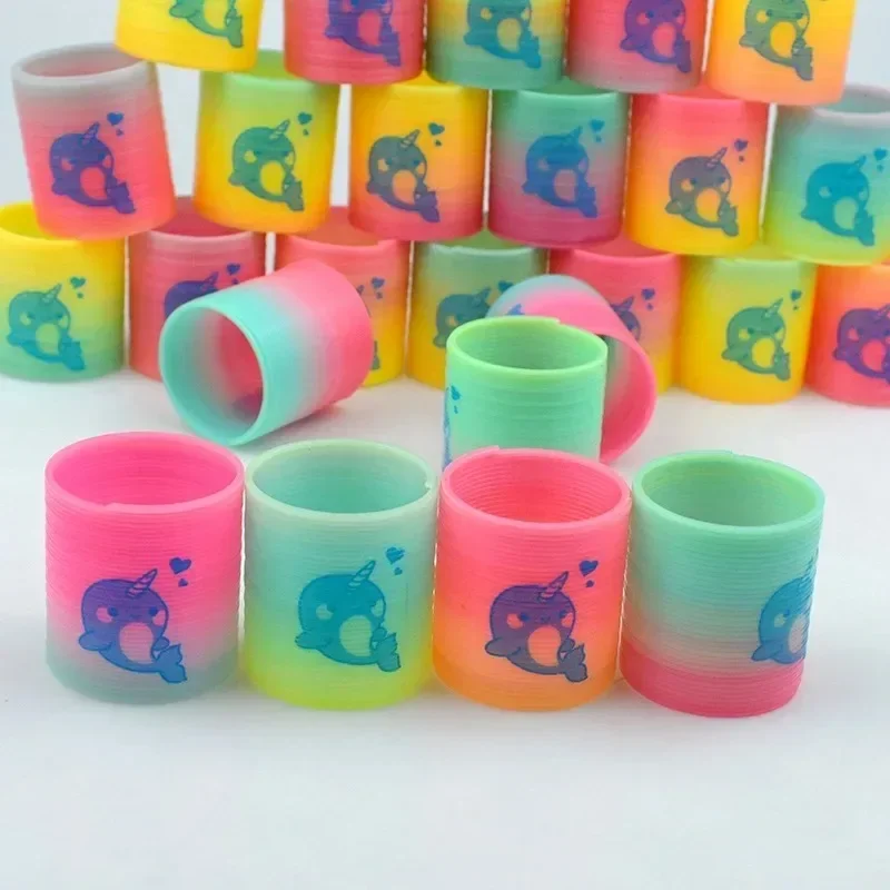 12/24szt Rainbow Magic Springs Circle Toys Gradient Color Fingertip Coils Funny Kid Toy Halloween Party Favors Christmas Gift