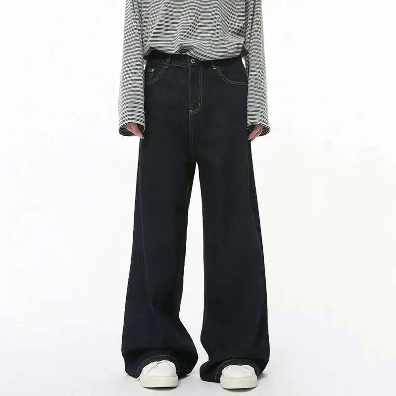 

Мужские джинсы в корейском стиле, повседневные однотонные брюки, прямые свободные широкие брюки, весенние мужские джинсовые брюки, новые простые