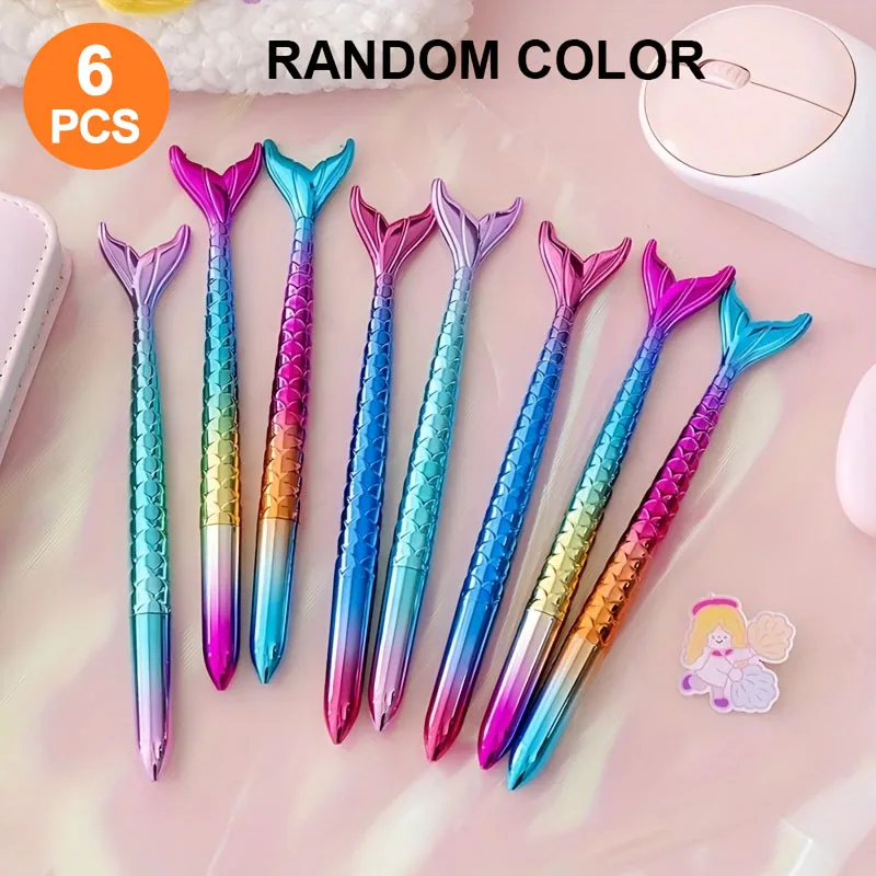 

6 ручек в стиле русалок, креативный дизайн, насыщенные цвета, прочный корпус, плавное письмо, подходят для ежедневного письма, заметок на совещаниях, исправления ошибок, а также в качестве памятного подарка и т. д. Категория ко Дню святого Валентина: Изыс