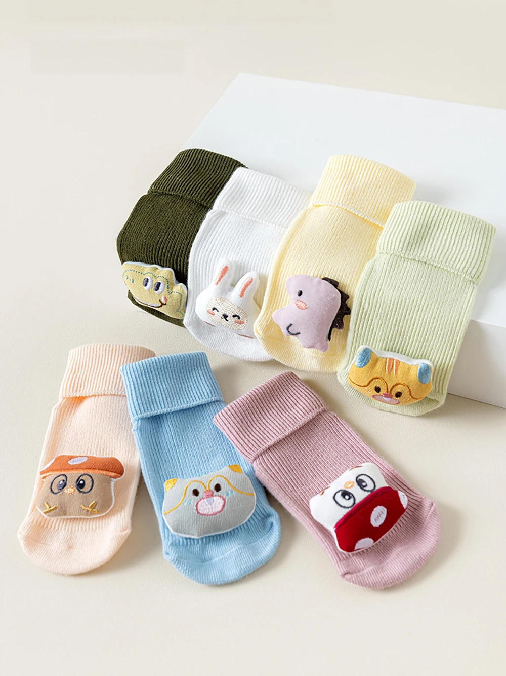 3 Pairs a Lot Baby Socks 0-3T Cartoon Animal Girls Knee-high Socks 7 Colors Toddler Non-slip Socks Infant Baby Walking Socks