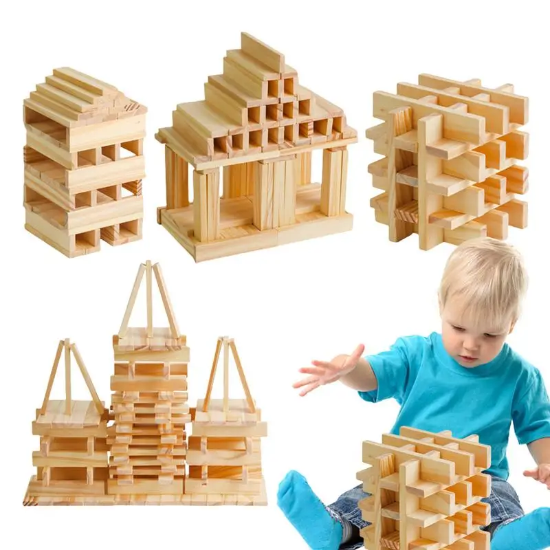 

Wooden Stacking Toys 100pcs Stacking Block Toy Construction Toy Wooden Toddler Toys Fine Motor Toys For Kids Wood Blocks For