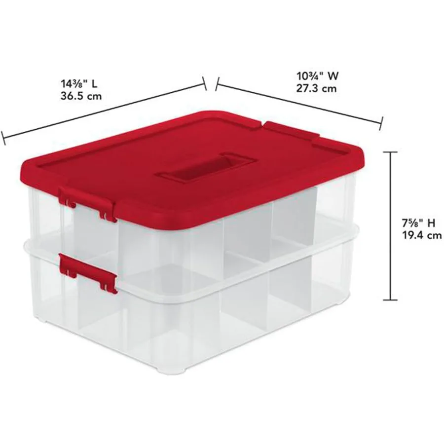 Stack and Carry Christmas Ornament Storage Box with Lids, 4-Pack