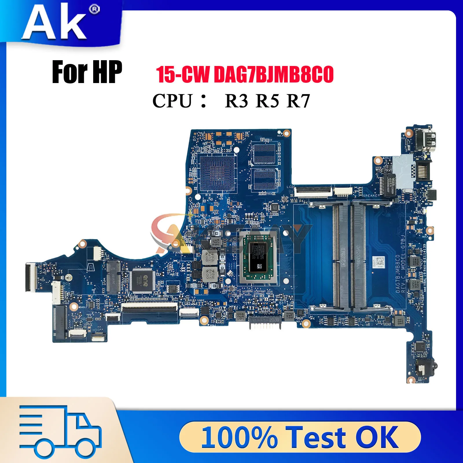 Dag7bjmb8c0 placa-mãe do portátil para hp pavilion 15-cw com r3 r5 r7 cpu ddr4 L22762-601 L46709-601 100% totalmente testado