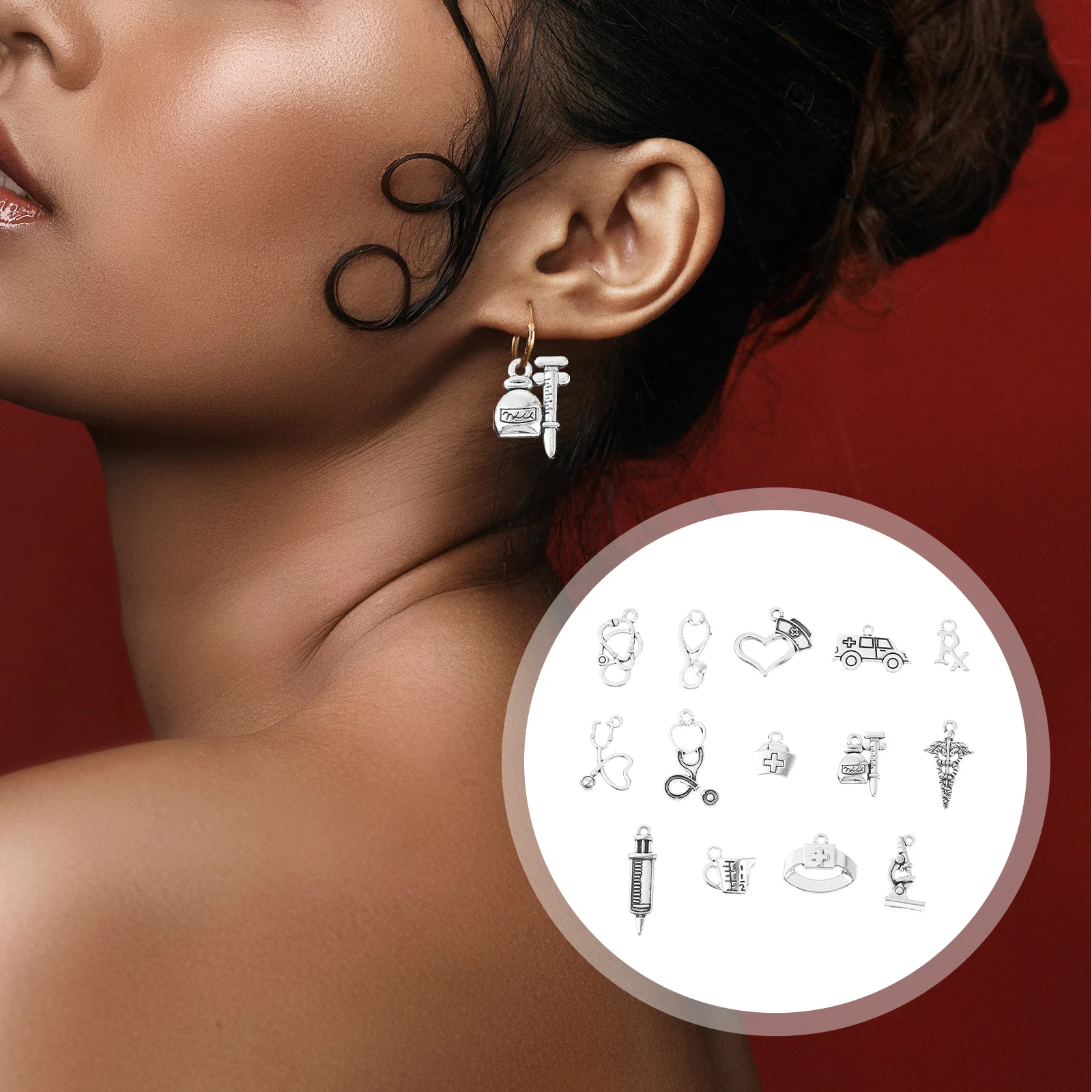 

112 Pcs Alloy Jewelry Accessories Syringe Shape Pendant Earrings Keychain DIY Charms Decorative naments Bracelet Necklace Craft