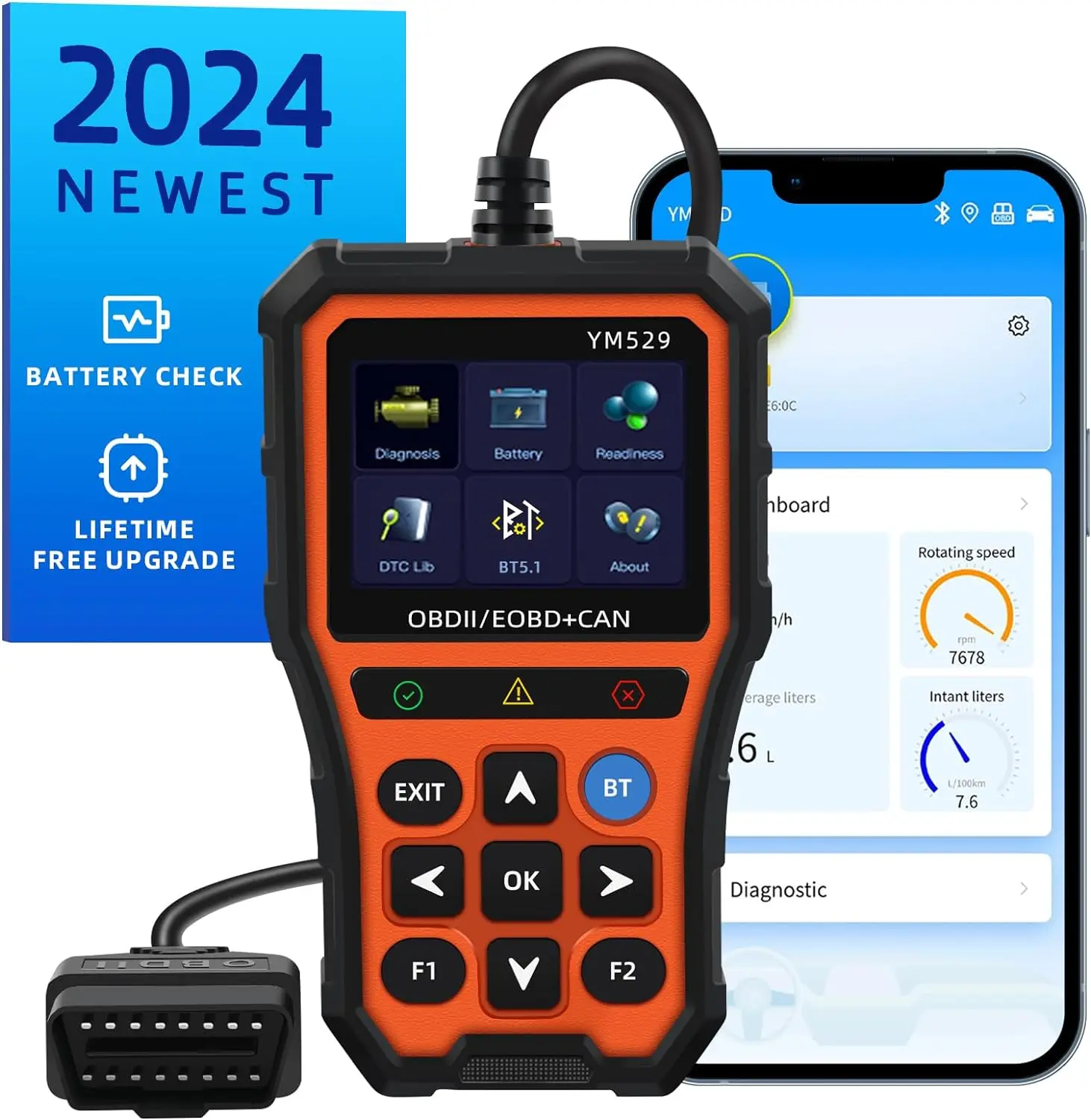 Professional Automotive Diagnostic Scanner YM529 OBD2 Check Engine Code Reader Tool Battery Life Check and Evaluation